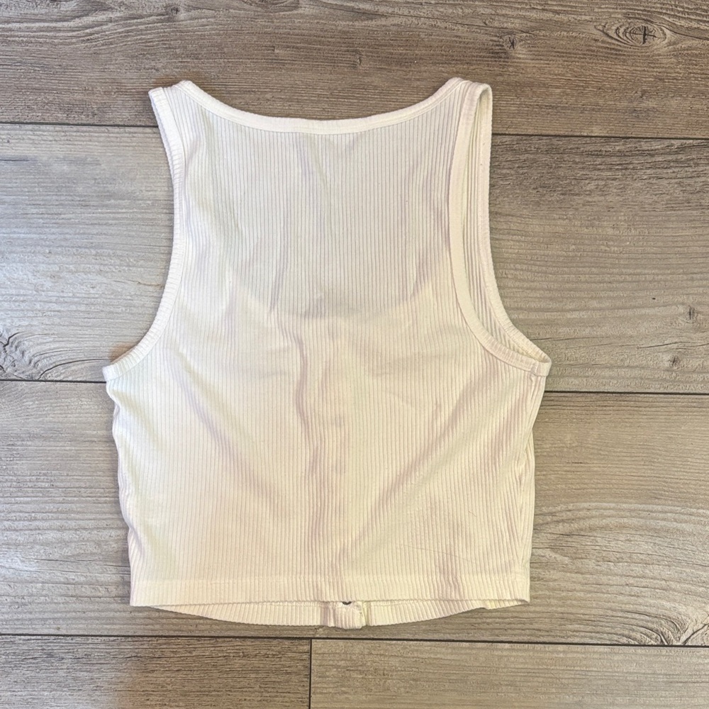 Aeropostale Ribbed White Button Tank Top - Picture 3 of 3